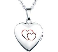 Yumilok Jewelry Collier Pendentif de Photo en Acier Inoxydable au Titane Le cœur Peut Ouvrir et Le Dessin de cœur Double pour Femme Fille Bleu