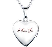 Yumilok Jewelry collier pendentif de photo en acier inoxydable au titane le cœur peut ouvrir et les mots I LOVE YOU pour femme fille bleu