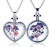 Yumilok Jewelry Pendentif Collier en Alliage et Verre la Forme du cœur et du Cercle avec Le spécimen de Fleur Lavande Violette Deux pièces pour Femme Fille