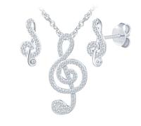Yumilok Note Musicale Pendentif Collier 925 Sterling Silver Choker Zirconia Note Musicale Stud Boucles d'oreilles pour les ensembles de femmes
