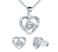 Yumilok Parure de bijoux en forme de cœur pour femme en argent 925 et oxyde de zirconium