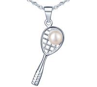 Yumilok pendentif collier en 925 argent et perle la raquette de tennis style sportif pour femme fille couleur d'argent, Argent sterling, Perle, Argent sterling, Perle