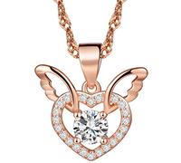 Yumilok pendentif collier en 925 argent et zircon cubique brillant l'aile d'ange et la forme de cœur d'amour couleur d'or rose