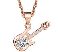 Yumilok pendentif collier en 925 argent et zircon cubique la guitare élégante pour femme fille couleur d'or rose
