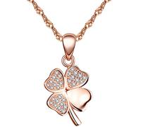 Yumilok pendentif collier en 925 argent et zircon la fleur du trèfle aimable pour femme fille couleur d'or rose