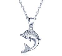 Yumilok pendentif collier en 925 argent et zircon le pendentif est amovible cubique le dauphin mignon aimable pour femme fille comme cadeau, Argent sterling, Oxyde de Zirconium