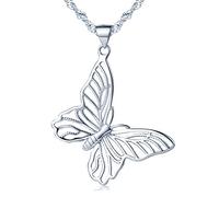 Yumilok pendentif collier en 925 argent le papillon ciselé élégant à la mode pour femme fille couleur d'argent, Argent sterling, sans_pierre, Argent sterling, sans_pierre