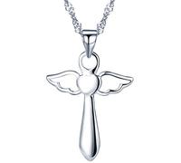 Yumilok pendentif collier en 925 argent pur la croix religieuse et l'aile simple pour femme fille couleur d'argent, Argent sterling, sans_pierre, Argent sterling, sans_pierre