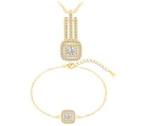 Yumilok Scintillant carré zircone Crystal Stripe Argent Sterling 925 pendentif collier bracelet femmes or Bracelet Set