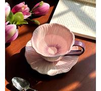 YumiPLUS Ensemble de tasses à café à motif fleuri rose clair