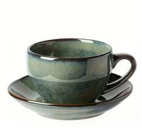 YumiPLUS Tasse à café verte rétro avec soucoupe, lot de 1