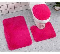 YUMIYU Ensemble 3 Pièces Tapis de Bain Doux Rose Rouge - Couvercle de Toilette, Contour WC et Tapis Douche