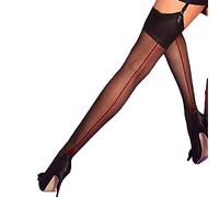 Yummy Bee - Bas pour Porte Jarretelle Voile 15 Deniers - Couture Arrière et Talons Cubains - Grande Taille (Noir/Rouge, M)