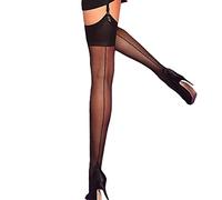 Yummy Bee - Bas pour Porte Jarretelle Voile 15 Deniers - Couture Arrière et Talons Cubains - Grande Taille (Noir, M)