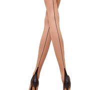 Yummy Bee - Collant Transparent Femme - Collants Silky avec Couture Arrière et Cubains Talon - Grande Taille (Nu/Noir, M)