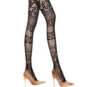 Yummy Bee - Collants Semi-opaque Motifs Noir Floral Rayé Cœurs Dentelle Couture (Multi)