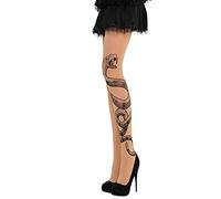 Yummy Bee - Collants Serpent - Collants Nude - Collants Imprimé Serpent Noir - Collants Halloween pour Femme - Collants Gothiques - Collants Tatouage Vaudou Sorcière Horreur, marron, M