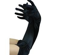 Yummy Bee - Gants Long Femme Satin - Gants Halloween - Mitaines Femme - Opéra Déguisement Adulte (Noir)
