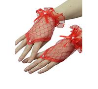 Yummy Bee - Mitaines Femme Dentelle - Gants Sans Doigts Court - Déguisement Adulte Halloween - Gants Mariage (Rouge)