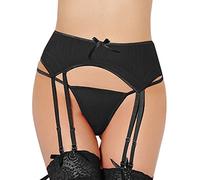 Yummy Bee - Porte-Jarretelle Deux Épaisseurs 8 Jarretière String Parure Lingerie Grande Taille 36-48(Noir, 42)