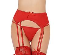 Yummy Bee - Porte-Jarretelle Deux Épaisseurs 8 Jarretière String Parure Lingerie Grande Taille 36-48(Rouge, 48)