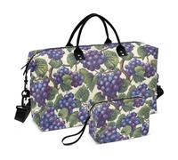 Yummy Grapes Pattern Purple Decorative Carry On Personal Item Bag Gym Bag with Toiletry Bag for Avion Travel Multifunctional Bulto de para Mujer