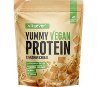 Yummy Vegan Protein Cinnamon Cereal avec morceaux - Shake protéiné végétal avec 24,9 g de protéines par portion à base d’isolat de fève avec BCAA et acides aminés - 908 g