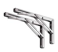 YUMORE Équerre Pliante 450 mm,Supports d’Étagère Pliables Acier Inoxydable Équerre Étagère Pliante Charge Lourde Max 150kg Equerre Etagere Console Rabattable pour Garage Cuisine, 2 Pcs