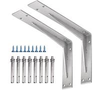 YUMORE Lot de 2 supports de comptoir 300 x 200 x 50 mm, 5 mm d'épaisseur, support mural en acier inoxydable pour étagère ouverte, avec chevilles murales en métal et vis