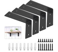 YUMORE Lot de 4 Équerre Étagère de Fixation Noir 125x85x45mm Support d'étagère Murale Charge Lourde en Acier Inoxydable Support d'Angle 90 Degrés pour Étagère à Suspendre, avec Vis
