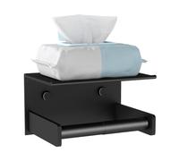 YUMORE Porte Papier Toilette avec Étagère Support Papier WC Mural Acier Inoxydable Porte Rouleau Toilette, Noir Taillez au-Dessus, Installation avec Auto-adhésif ou Vis
