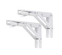YUMORE Support d' Étagère Pliable 200mm,2 Pièces Équerres Pliantes Charge Lourde Equerre Etagere Murale Blanc Console Rabattable pour Table Garage Cuisine Chambre, Charge Maximale 136kg