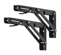 YUMORE Support d' Étagère Pliable 250mm,2 Pièces Équerres Pliantes Charge Lourde Equerre Etagere Murale Noir Console Rabattable pour Table Garage Cuisine Chambre, Charge Maximale 136kg