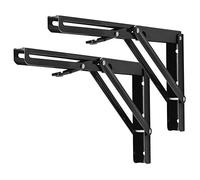 YUMORE Support d' Étagère Pliable 300mm,2 Pièces Équerres Pliantes Charge Lourde Equerre Etagere Murale Noir Console Rabattable pour Table Garage Cuisine Chambre, Charge Maximale 150kg