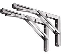 YUMORE Supports d’Étagère Pliables 350mm,Équerre Pliante en Acier Inoxydable Console Murale Supports de Table Flottants Equerre Pliable pour établi, Charge Maximale 150kg, lot de 2