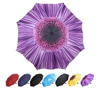 YumSur Parapluie de voyage coupe-vent - Léger et automatique - Compact - Design marguerite violette - Auvent renforcé - Ouverture/fermeture automatique - Pour homme et femme