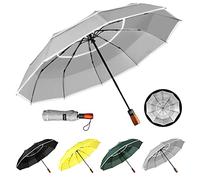 YumSur Parapluie pliable résistant aux tempêtes, 10 baleines, séchage rapide, poignée antidérapante, parapluie léger et massif avec bandes réfléchissantes pour homme et femme