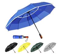 YumSur Parapluie pliable résistant aux tempêtes, 10 baleines, séchage rapide, poignée antidérapante, parapluie léger et massif avec bandes réfléchissantes pour homme et femme