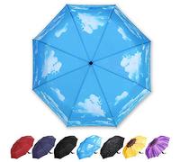 YumSur Parapluie Pliant, Automatique Ouverture et Fermeture Résistant à Tempête Compact Léger Parapluie de Voyage pour Homme et Femme, Blue Sky Impression