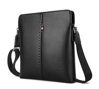 YumSur Sac à Bandoulière Sacoche Homme, IPAD Sac Bandoulière en Cuir Souple Véritable Business Élégant Besaces Grand Sac à dos Sac de Messager Sangle Réglable,Noir