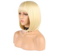 yumtaro Perruques blondes pour femme, perruque synthétique courte avec frange, perruque pomme sans colle, longueur épaule, perruque bob pour fille