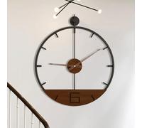 Yumyolk Horloge Murale Retro Vintage 53cm, Ronde Horloge Murale et Bois et Metal, Noir Horloge Murale Design Decorative Salon Moderne Industrielle