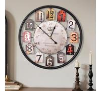 Yumyolk Horloge Murale Ronde, 53 cm, Silencieuse, Fonctionnement à Piles, Noire, Brune