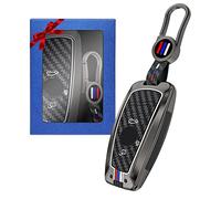 Yumzeco Alliage de Zinc Fibre de Carbone Coque de Clé Voiture Compatible avec 3 4 5 6 7 Series X3 X4 Protection Couverture Télécommande Voiture Clé Housse en Silicone TPU avec Porte-clés Gris