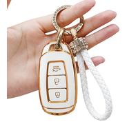 Yumzeco Coque en Silicone pour Clé Voiture,3 Bouton Protection TPU Souple pour Clé Compatible avec Hyundai Tucson Elantra Palisade Santa Fe, Étui Housse pour Keyless Télécommande-Blanc
