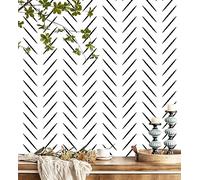 Yun-aeon Papier peint à chevrons noir et blanc, 44,5 x 762 cm, papier contact géométrique moderne, autocollant en vinyle pour chambre à coucher, tiroirs, armoires, décoration
