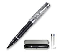 YUN CHUN Stylo à bille de luxe résistant - Stylo à bille rétractable - Bolígrafo pour le travail - Joli coffret cadeau pour homme et femme - Stylo à encre noire avec capuchon argenté à carreaux - Noir