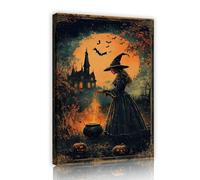 YUNART Halloween Wall Art Decor sorcière breuvage poison encadré Vintage Wall Decor château gothique foncé et pleine lune images pour salle de bain 30x45cm Cadre intérieur
