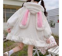 Yunbai Lolita Robe de Style Japonais d'automne Hiver Femmes Douce Veste Chaude Kawaii Doux agbswool Volants de Lapin Oreilles à Capuche Manteaux Girls Parkas Outwear (Color : White, Size : Medium)