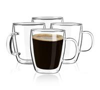 YUNCANG Lot de 4 tasses à café à double paroi en verre transparent de 473,6 g avec poignée, lnsulé, cappuccino, thé, lattetasses, verres à boissons résistants à la chaleur